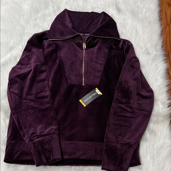 Halston Heritage Jackets & Blazers - Halston Heritage Purple Velour Quarter-Zip Top